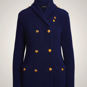 Ralph Lauren Double-Breasted Knit Coat Navy Blue Women's