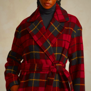 Ralph Lauren Plaid-Motif Wool Twill Wrap Coat for Women | GZBX21379