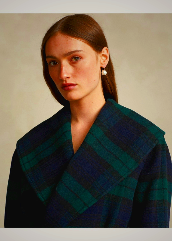 Ralph Lauren Plaid Lana-Blend Twill Wrap Coat for Women | DLGO30925