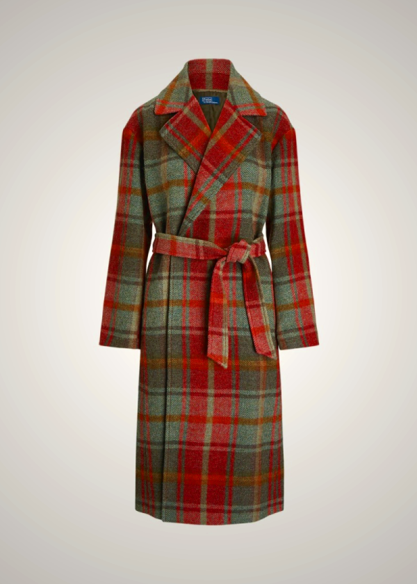 Ralph Lauren Plaid Lana-Blend Twill Wrap Coat for Women in Brown | WAVB59127