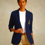 Ralph Lauren Logo-Crest Knit Women's Navy Blue Blazers | ORCN31295