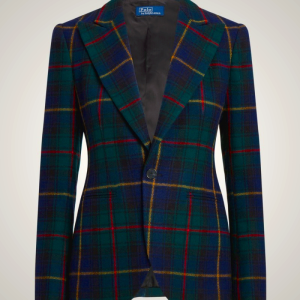 Ralph Lauren Women's Tartan Plaid Wool Blazer Navy Blue TWMK39047