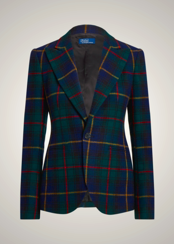 Ralph Lauren Women's Tartan Plaid Wool Blazer Navy Blue TWMK39047