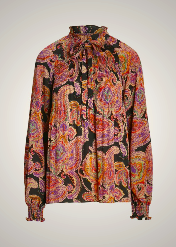 Ralph Lauren Tie-Neck Print Blouse Georgette Multicolor Women's Shirt JKZL27538