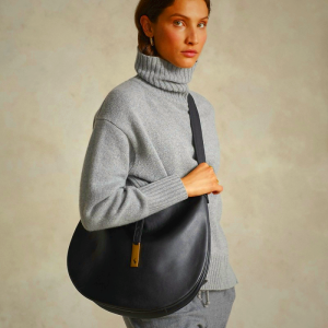 Ralph Lauren Polo ID Calfskin Large Shoulder Bag Black Women CMSF17940