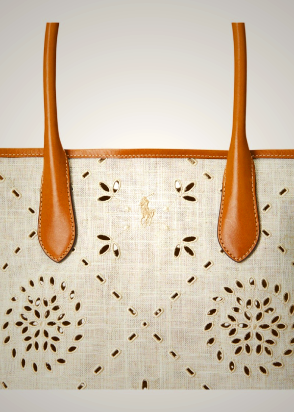 Ralph Lauren Eyelet Hybrid Large Bellport Tote Bag Beige | XJFI36452