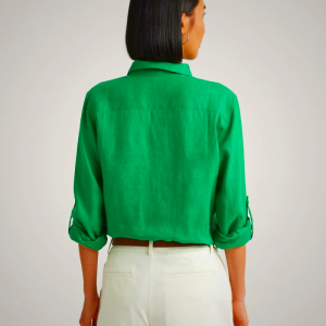 Ralph Lauren Relaxed Fit Linen Roll Tab-Sleeve Shirt for Women | KTQL31694