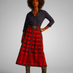 Ralph Lauren Buffalo Check Cotton-Linen Skirt for Women in Black