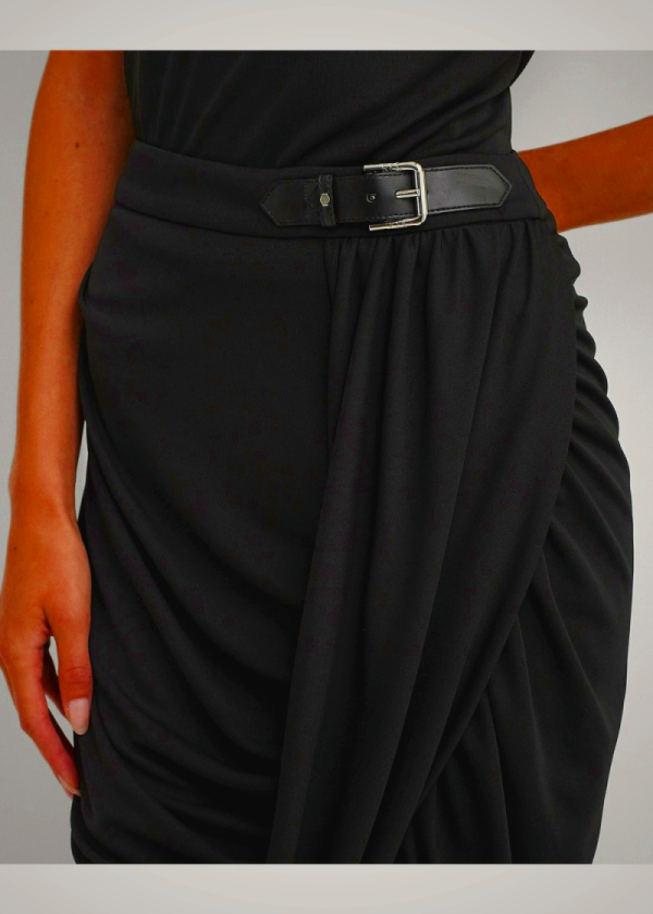 Ralph Lauren Stretch Jersey Pencil Skirt with Buckle Trim - Black