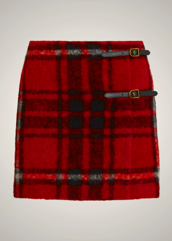 Ralph Lauren Plaid Wrap Skirt with Leather Trim for Women | AYLO41065