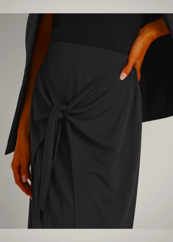 Ralph Lauren Tie-Front Stretch Jersey Midi Skirt Black