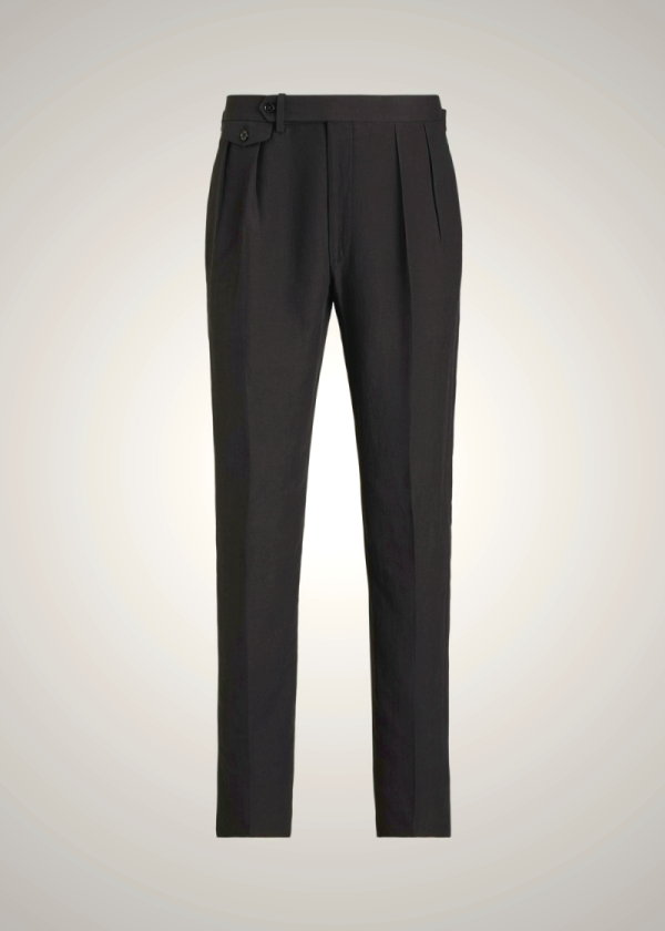 Ralph Lauren Gregory Hand-Tailored Silk-Linen Black Pants for Men | NVSI65284