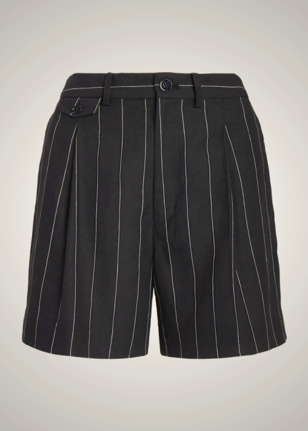 Ralph Lauren Pinstripe Plisado Linen Shorts for Women in Cream | FXZT17908