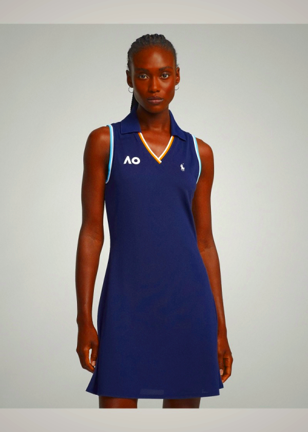 Ralph Lauren Australian Open Stretch Mesh Polo Dress Navy Blue