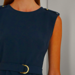 Ralph Lauren Belted Double-Faced Crepe Dress Navy Blue Women's