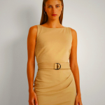 Ralph Lauren Belted Ponte Dress Women Brown Sleeveless
