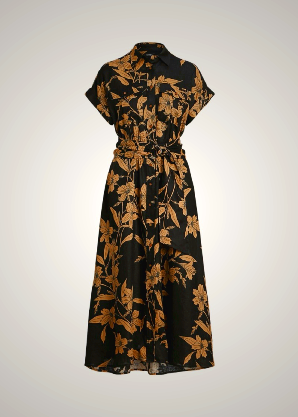Ralph Lauren Floral Belted Linen Shirtdress for Women | OIVY67925