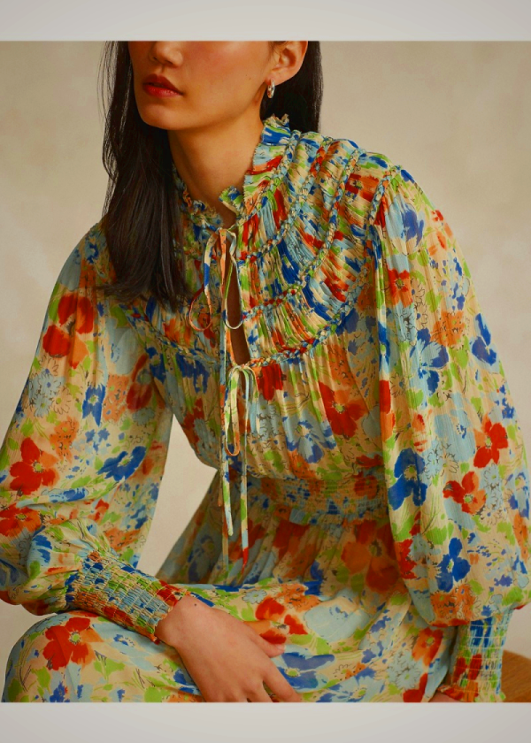 Ralph Lauren Floral Crinkled Georgette Dress for Women | ROKG27836