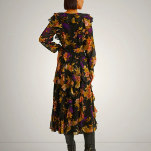 Ralph Lauren Floral Ruffle-Trim Georgette Dress Multicolor | VINO36790