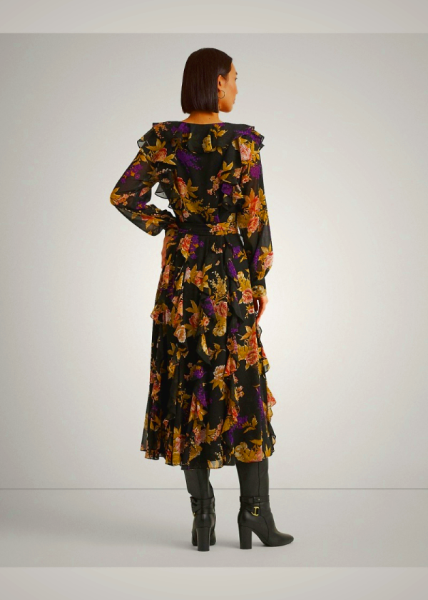 Ralph Lauren Floral Ruffle-Trim Georgette Dress Multicolor | VINO36790