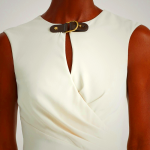 Ralph Lauren Cap-Sleeve Georgette Dress with Buckle Trim in Cream | ADJC49673