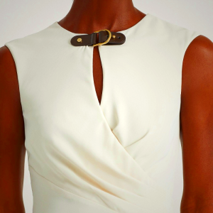 Ralph Lauren Cap-Sleeve Georgette Dress with Buckle Trim in Cream | ADJC49673