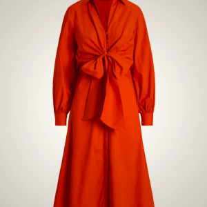 Ralph Lauren Tie-Front Shirtdress in Cotton Blend - Orange | PVHY29560