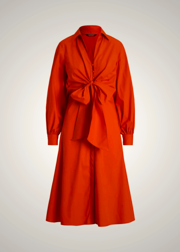 Ralph Lauren Tie-Front Shirtdress in Cotton Blend - Orange | PVHY29560